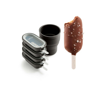 4 Lékué Classic Creamy -jäätelömuotin sarja + musta silikoniastia