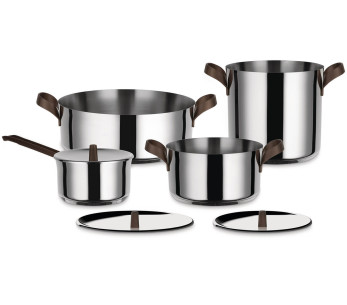 Batería de cocina Alessi Edo de 7 piezas de acero inoxidable 18/10 diseñada por Patricia Urquiola