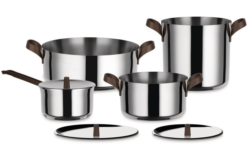 Alessi Edo 7-piece cookware set in 18/10 stainless steel designed by Patricia Urquiola