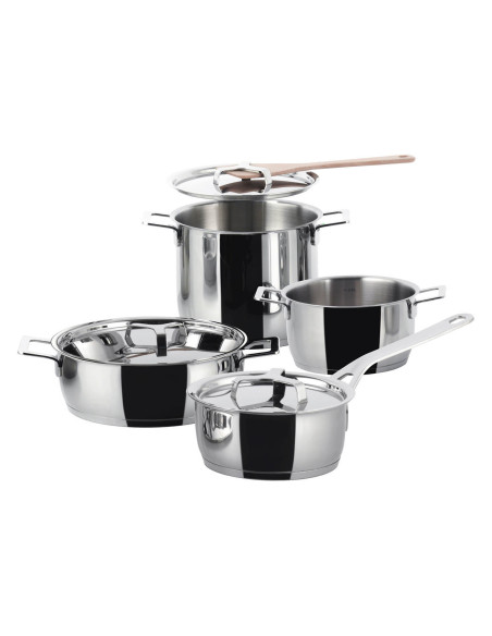 Alessi Pots&Pans 7-piece all stainless steel 18/10 cookware set designed by Jasper Morrison