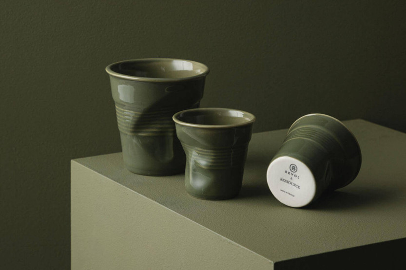 Garrigue Green porcelain cup Revol Espresso Froissé 8cl
