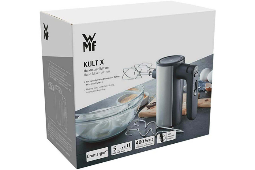 WMF Kult X handmixer met 2 paar 18/10 Cromargan roestvrijstalen haken