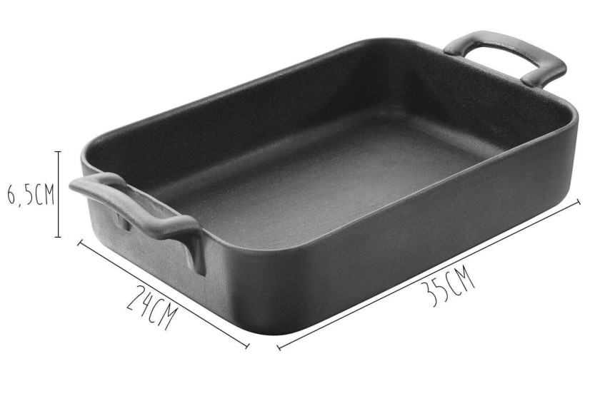 Rektangulært fad Revol Belle Cuisine 34x25cm i sort porcelæn med støbejernseffekt