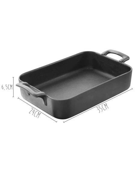 Rektangulært fad Revol Belle Cuisine 34x25cm i sort porcelæn med støbejernseffekt