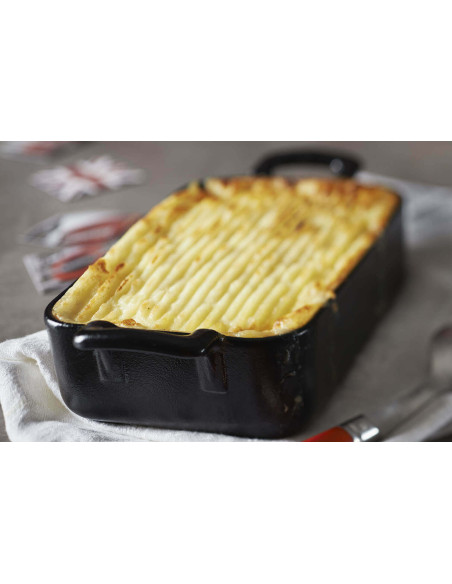 Rektangulært fad Revol Belle Cuisine 34x25cm i sort porcelæn med støbejernseffekt
