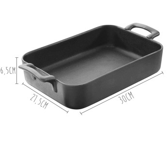 Rechteckige Platte Revol Belle Cuisine 30x21,5cm aus schwarzem Porzellan mit Gusseiseneffekt