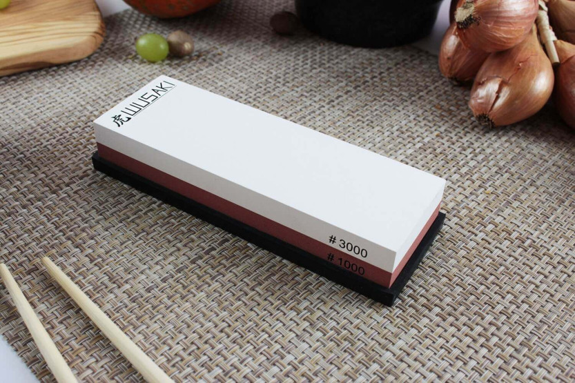 Wusaki dobbeltsidet slibesten 1000/3000 korn + underlag