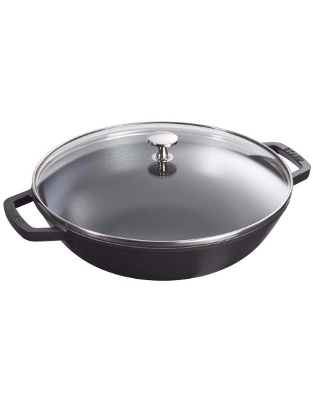 Staub valurauta wok 30cm lasikannella + grilliritilä