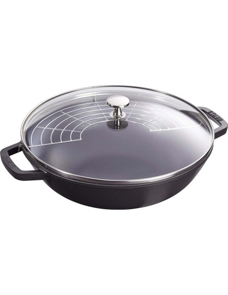 Staub valurauta wok 30cm lasikannella + grilliritilä
