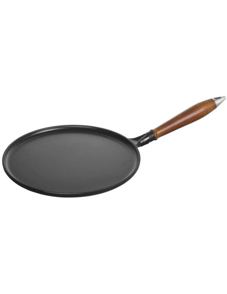 Crêpepfanne aus emailliertem Gusseisen STAUB schwarz 28cm Holzgriff + 1 Spatel + 1 Verteiler