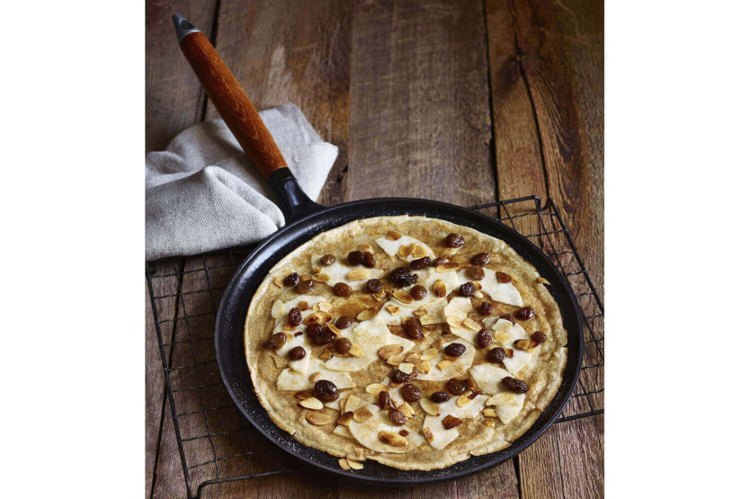 Crêpepfanne aus emailliertem Gusseisen STAUB schwarz 28cm Holzgriff + 1 Spatel + 1 Verteiler