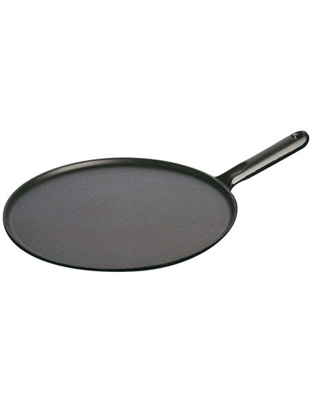STAUB musta emaloitu valurautainen kreppipannu 30cm + puinen lastat ja jakotuki