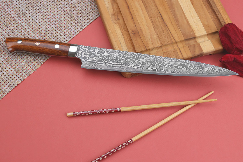 Takeshi Saji R2 Damascus Mosaic 24cm japanilainen sujihiki veitsi