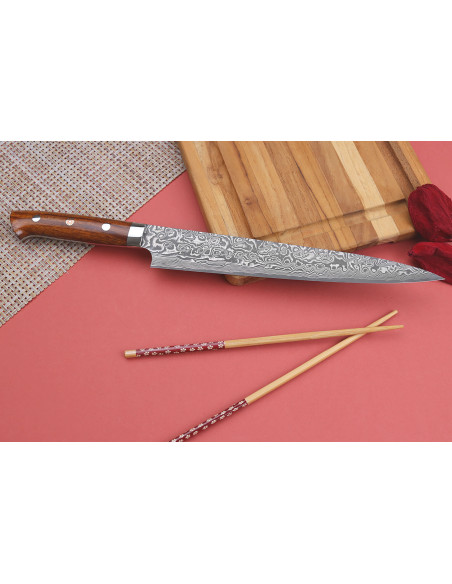 Takeshi Saji R2 Damaskus Mosaik 24 cm japansk sujihiki-kniv