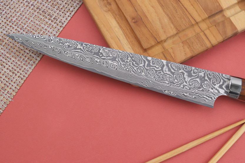 Takeshi Saji R2 Damascus Mozaïek 24cm Japans sujihiki mes