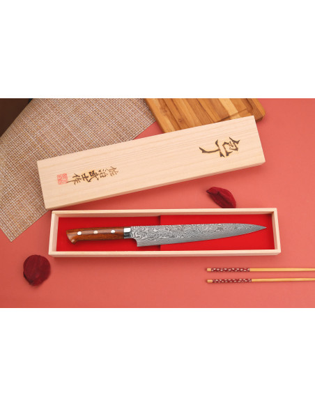 Japanisches Sujihiki-Messer Takeshi Saji R2 Damast Mosaik 24cm
