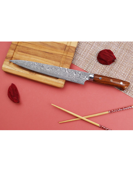 Takeshi Saji R2 Damaskus Mosaic 24 cm japansk sujihiki-kniv