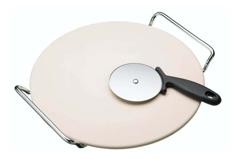 Kichencraft World of Flavours Pizzastein-Set mit Pizzaroller - 32cm