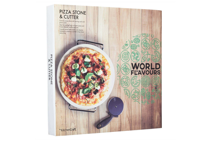 Kichencraft World of Flavours Pizzastein-Set mit Pizzaroller - 32cm