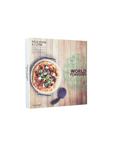 Kichencraft World of Flavours Pizzastein-Set mit Pizzaroller - 32cm