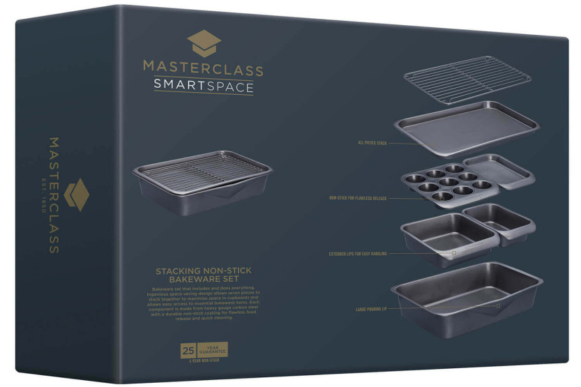 Set de 7 moldes y fuentes de acero antiadherente MasterClass Smartspace para repostería