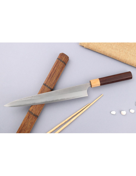 Faca japonesa sujihiki Yoshimi Kato AS Nashiji 27cm feita à mão