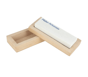 Piedra natural de Arkansas de grano ultrafino con soporte de madera
