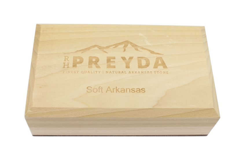 Piedra natural de Arkansas Suave Arkansas RH PREYDA grano medio + soporte de madera