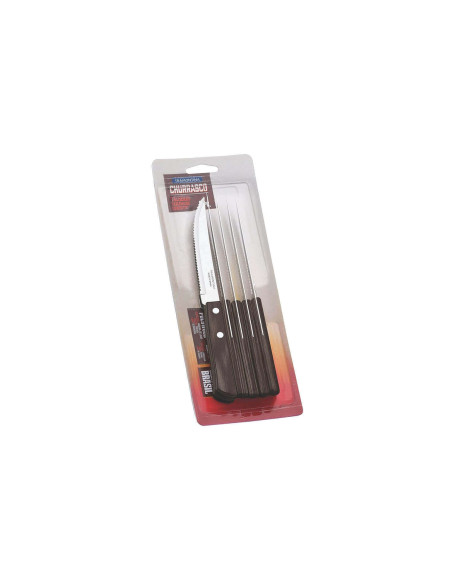 Juego de 6 cuchillos Tramontina para bistec, hoja dentada de 11 cm, mango marrón
