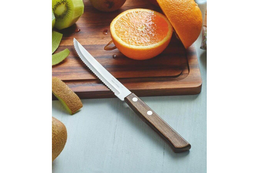 Sæt med 6 Tramontina steakknive, 11 cm savtakket blad, brunt skaft