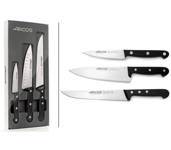Conjunto de 3 facas de cozinha Arcos Universal em caixa com 3 cabos de rebites