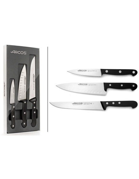 Conjunto de 3 facas de cozinha Arcos Universal em caixa com 3 cabos de rebites