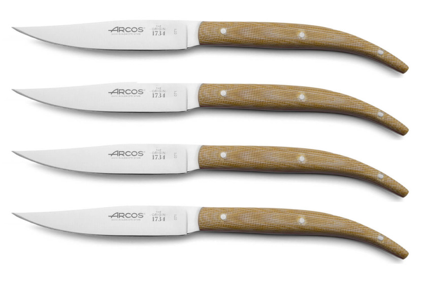 Set di 4 coltelli da bistecca Arcos The Origin da 11 cm con manico in micarta beige