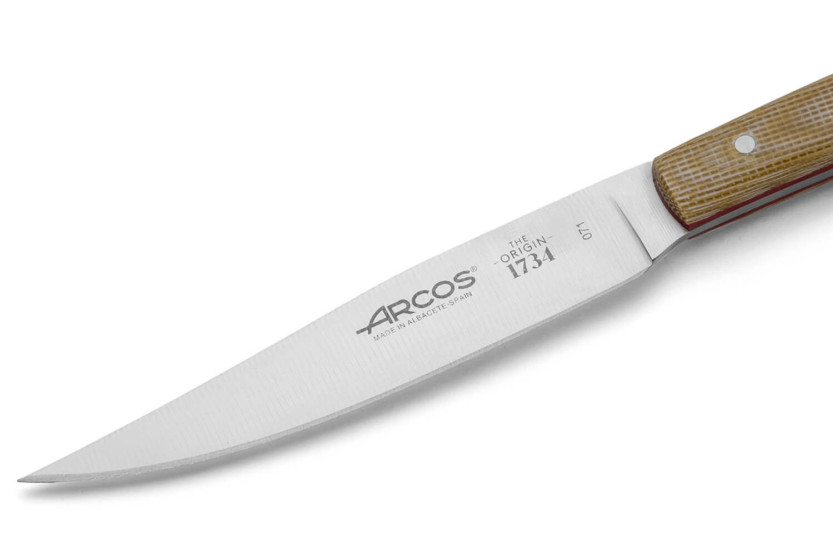 Set di 4 coltelli da bistecca Arcos The Origin da 11 cm con manico in micarta beige