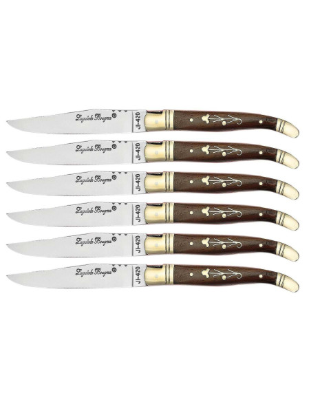 Estuche regalo de 6 cuchillos de mesa Laguiole Bougna con mango de palisandro