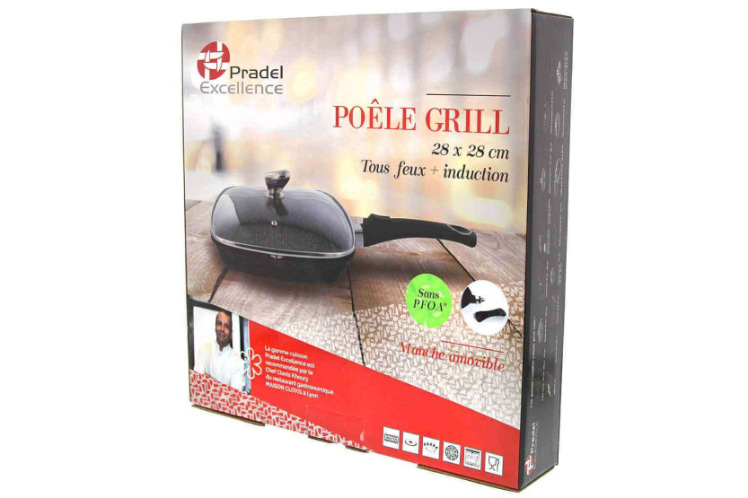 Pradel Excellence Premium panela de grelhar em ferro fundido 28x28cm estilo pedra todos os queimadores/indução