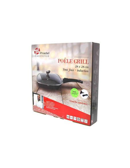 Pradel Excellence Premium 28x28cm Gusseisen Grillpfanne in Steinoptik für alle Herdarten/Induktion