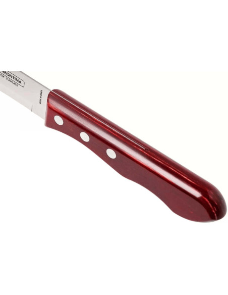 Sett med 12 Tramontina Jumbo biffkniver, 13 cm blad, rødt skaft