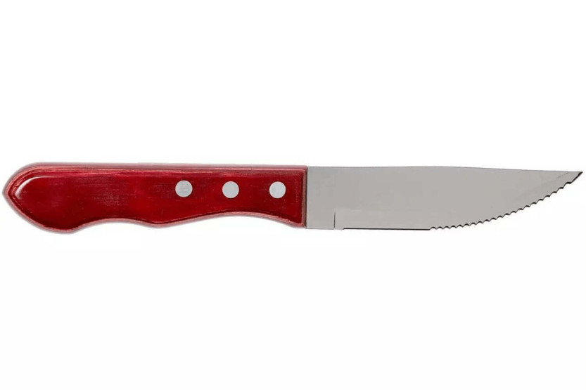 Sæt med 12 Tramontina Jumbo steakknive, 13 cm blad, rødt skaft