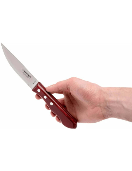 Sæt med 12 Tramontina Jumbo steakknive, 13 cm blad, rødt skaft