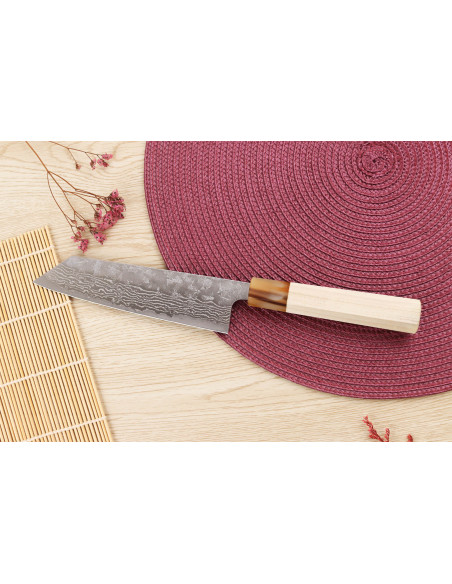 Faca bunka japonesa artesanal Yuzo Haruto Damascus de 17 cm