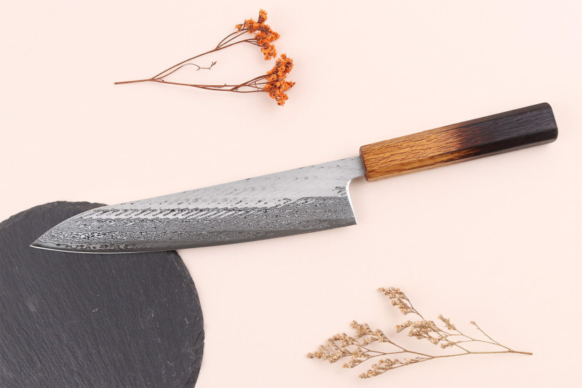 Faca de chefe Wusaki Nawame AUS10 damas de 21 cm, feita à mão no Japão