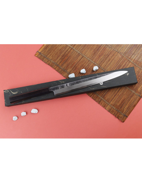 Yanagiba-Messer 29cm japanisch handgefertigt Hatsukokoro Shirasagi Griff aus Ebenholz