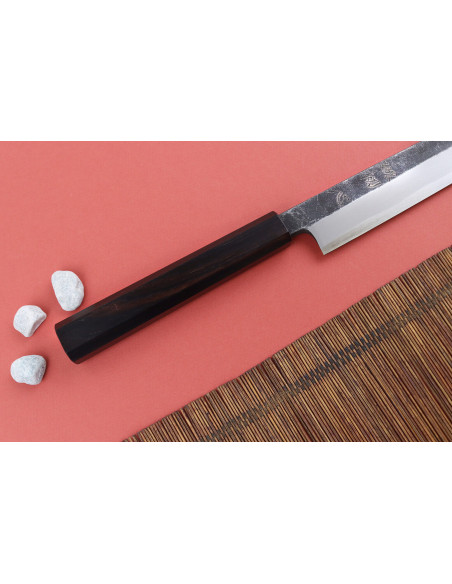 Hatsukokoro Shirasagi 26 cm coltello giapponese yanagiba fatto a mano con manico in ebano