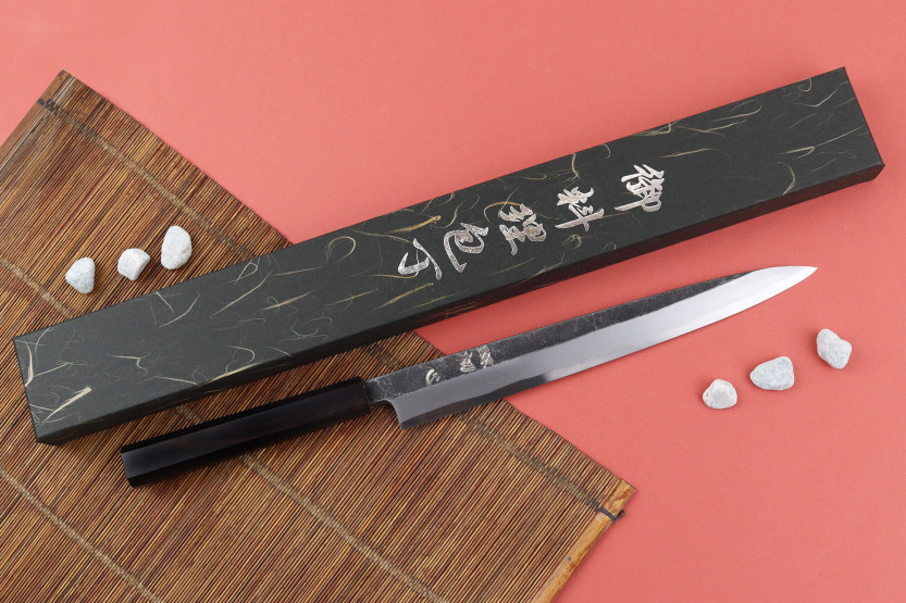 Hatsukokoro Shirasagi 26cm handgemaakt Japans yanagiba mes met ebbenhouten handvat
