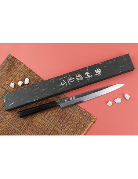 Hatsukokoro Shirasagi 26cm käsintehty japanilainen yanagiba veitsi eebenpuu kahvalla