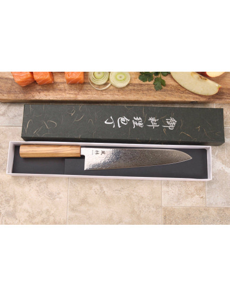 24cm Yuzo Ryuho SG2 Damascus Japanilainen gyuto veitsi