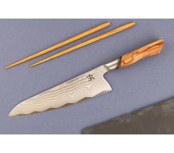 Kokkekniv 20,5 cm Ryda Knives A-73 Legacy Damaskus og håndtag i oliventræ 2