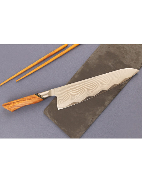 Faca de cozinha 20,5cm Ryda Knives A-73 Legacy Damascus e cabo em madeira de oliveira