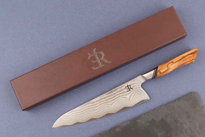Ryda Knives A-73 Legacy Damaskus og håndtak i oliventre, kokkekniv 20,5 cm